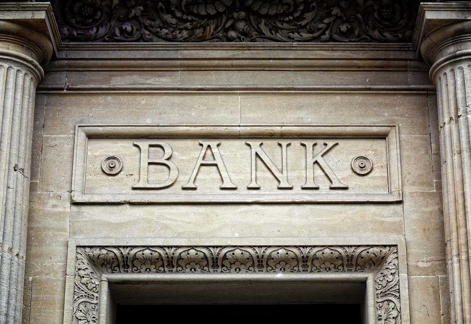 bank written on buidling