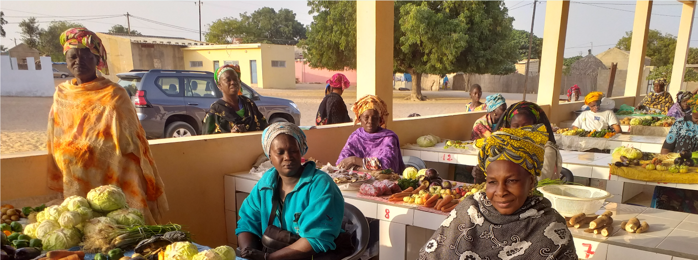 Photo of women merchants selling produce at the Taiba N'diaye market