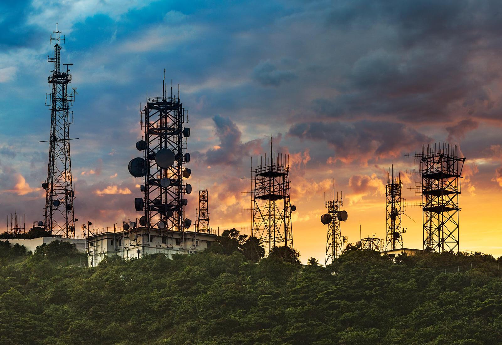 telecomm towers sunset