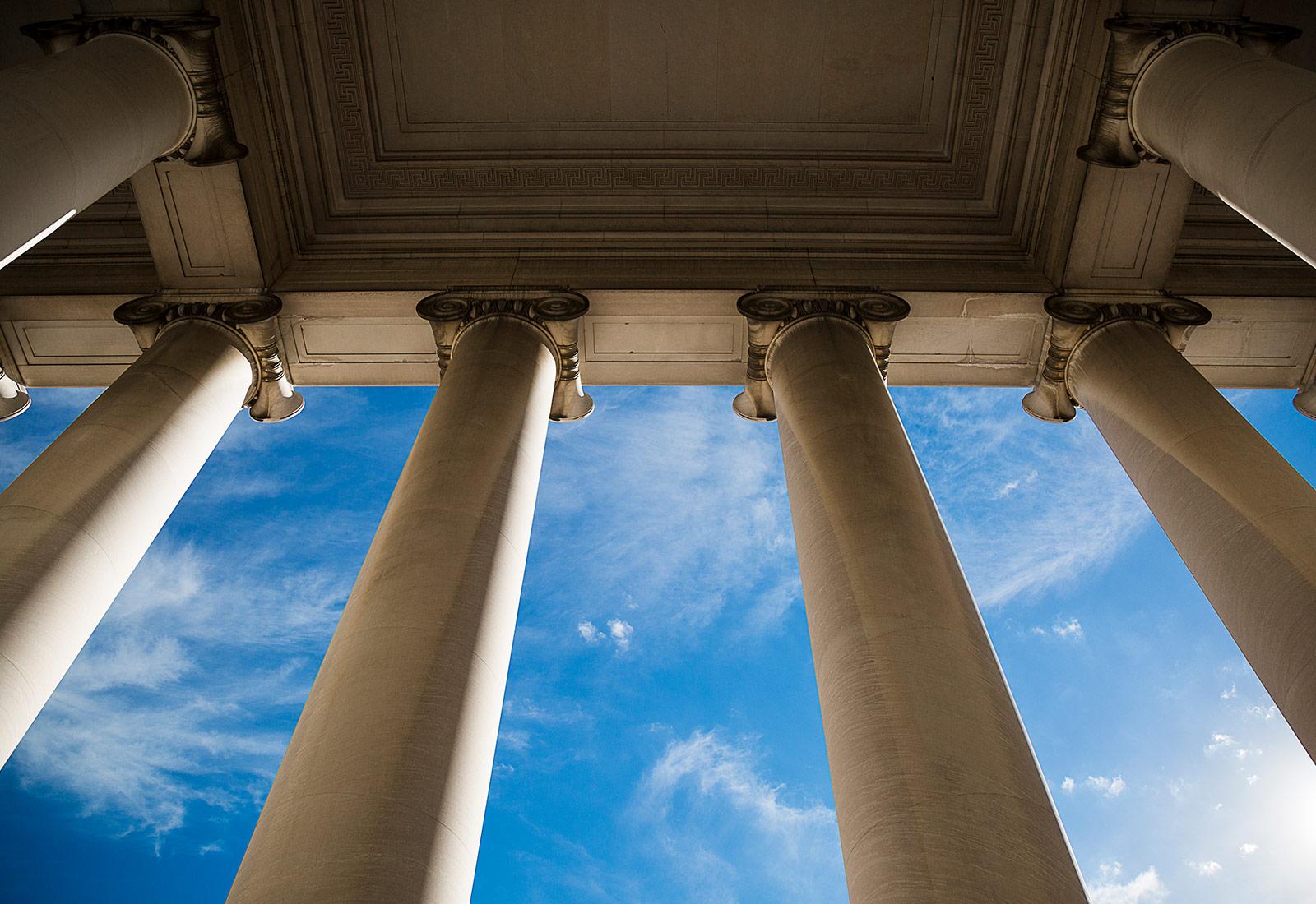 bank columns blue sky