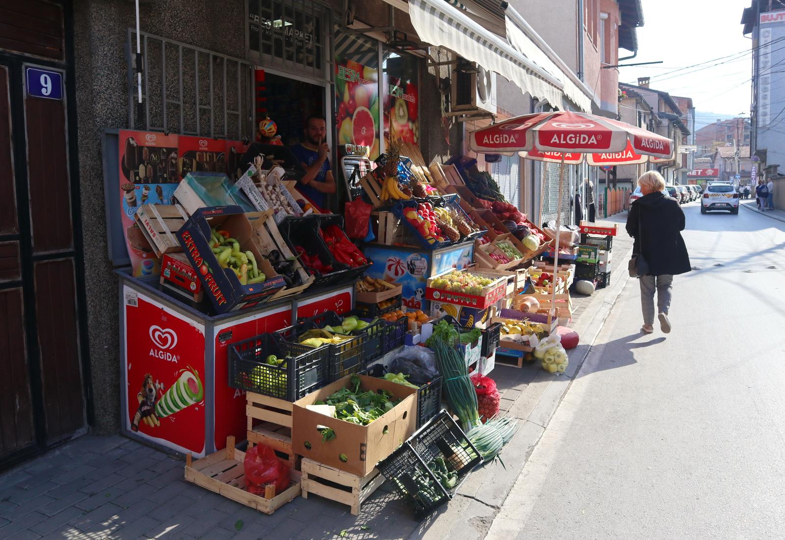 Prizren, Kosovo -10-16-2018: Fresh vegetables and fruits in front of local store in Kosovo