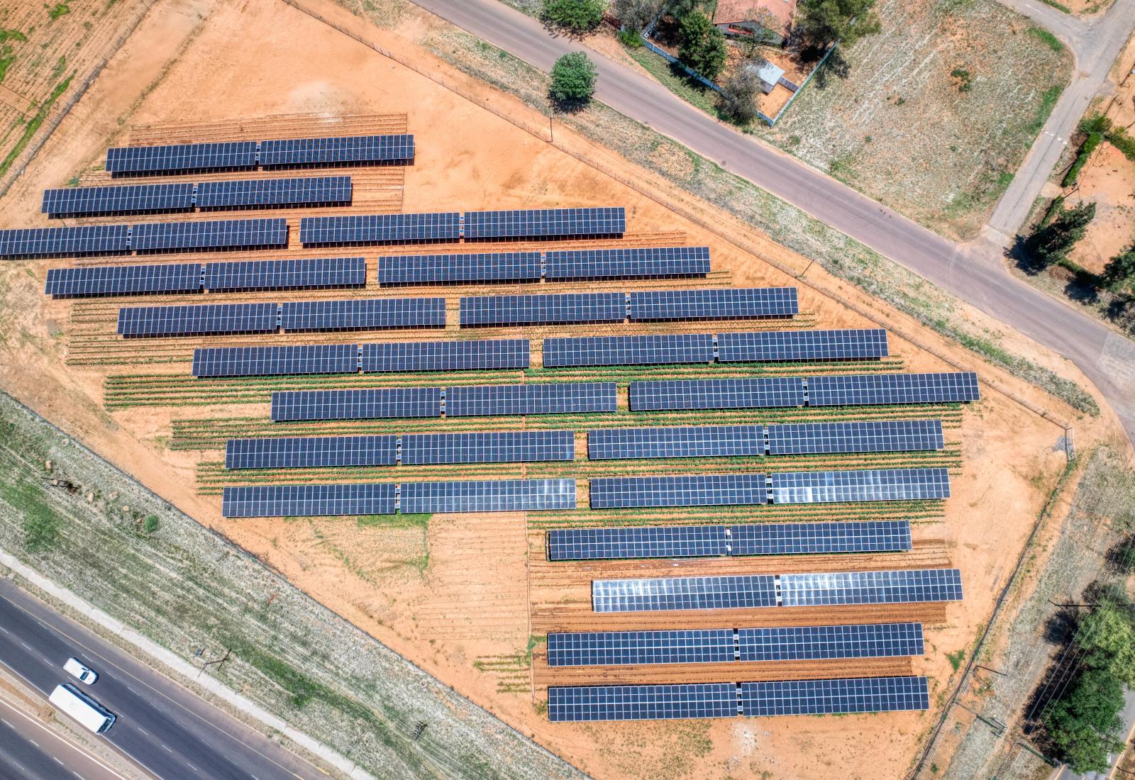 solar panels on the field for agriculture, developing rural areas and cities in africa